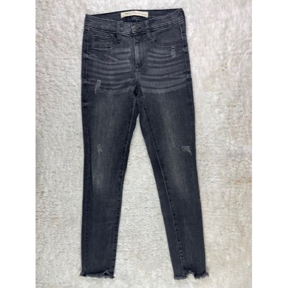 Gap 1969 Size 25 Womens Jeans Black Inner Cozy Legging Stretch Low Rise Raw Hem